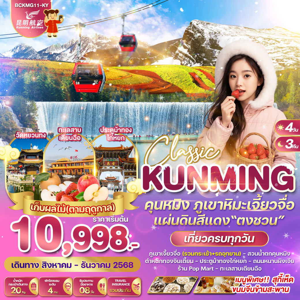 ทัวร์จีน KUNMING CLASSIC คุนหมิง ภูเขาหิมะเจี้ยวจื่อ แผ่นดินสีแดง“ตงชวน” 4วัน 3คืน (KY)