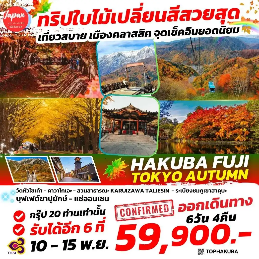 ทัวร์ญี่ปุ่น HAKUBA FUJI TOKYO AUTUMN 6วัน 4คืน  (TG)
