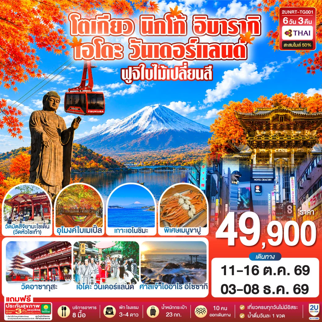 ทัวร์ญี่ปุ่น โตเกียว นิกโก้ เอโดะ วันเดอร์แลนด์  ฟูจิเปลี่ยนสี 6วัน 3คืน  (TG)