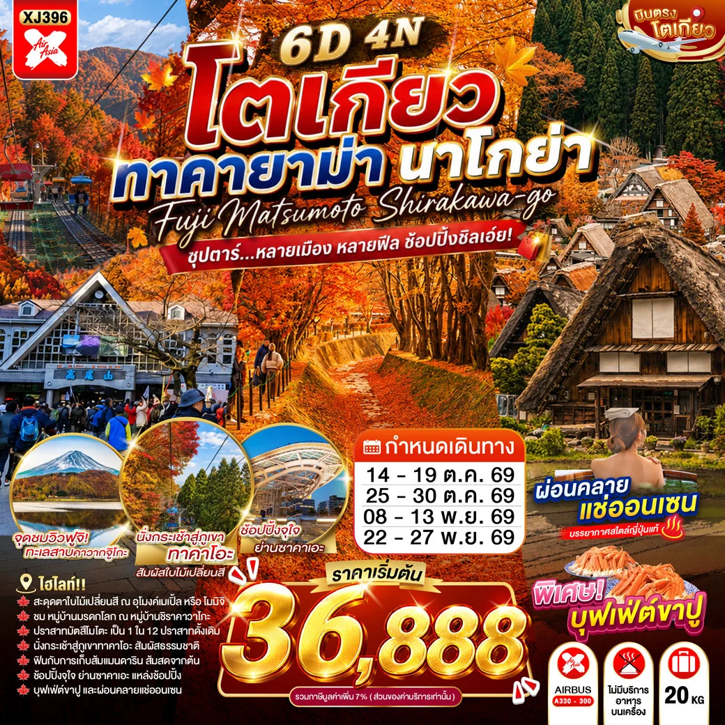 ทัวร์ญี่ปุ่น TOKYO TAKAYAMA NAGOYA ซุปตาร์...หลายเมือง หลายฟีล ช้อปปิ้งชิลเอย 6วัน 4คืน (XJ)